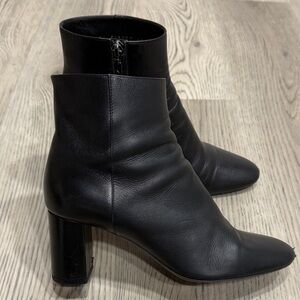 Yves Saint Laurent Black Leather Ankle Boots with Block Heel